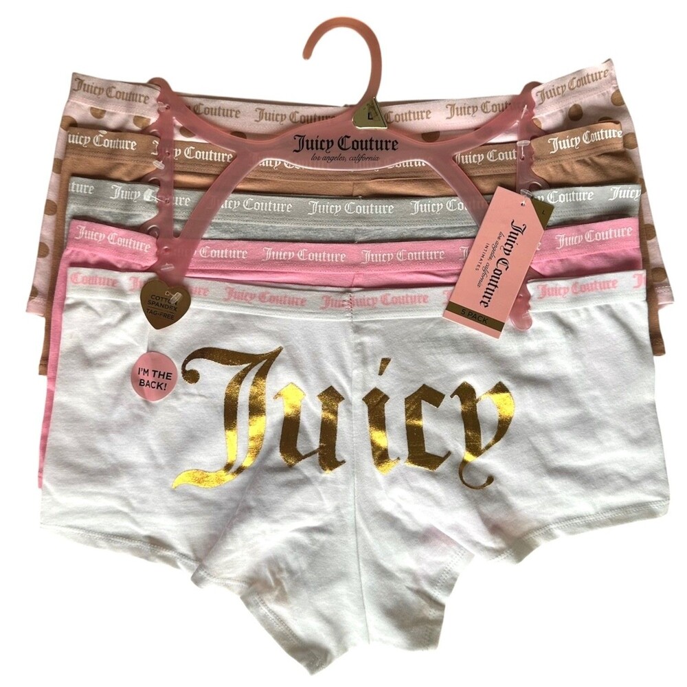 Juicy Couture Women's Set of 5 Cotton Spandex Tag-Free Panties Size L Multi